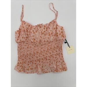 Suite 2939 Tank Top Large Women's Floral Adjustable Straps Scoop Neck Smocking